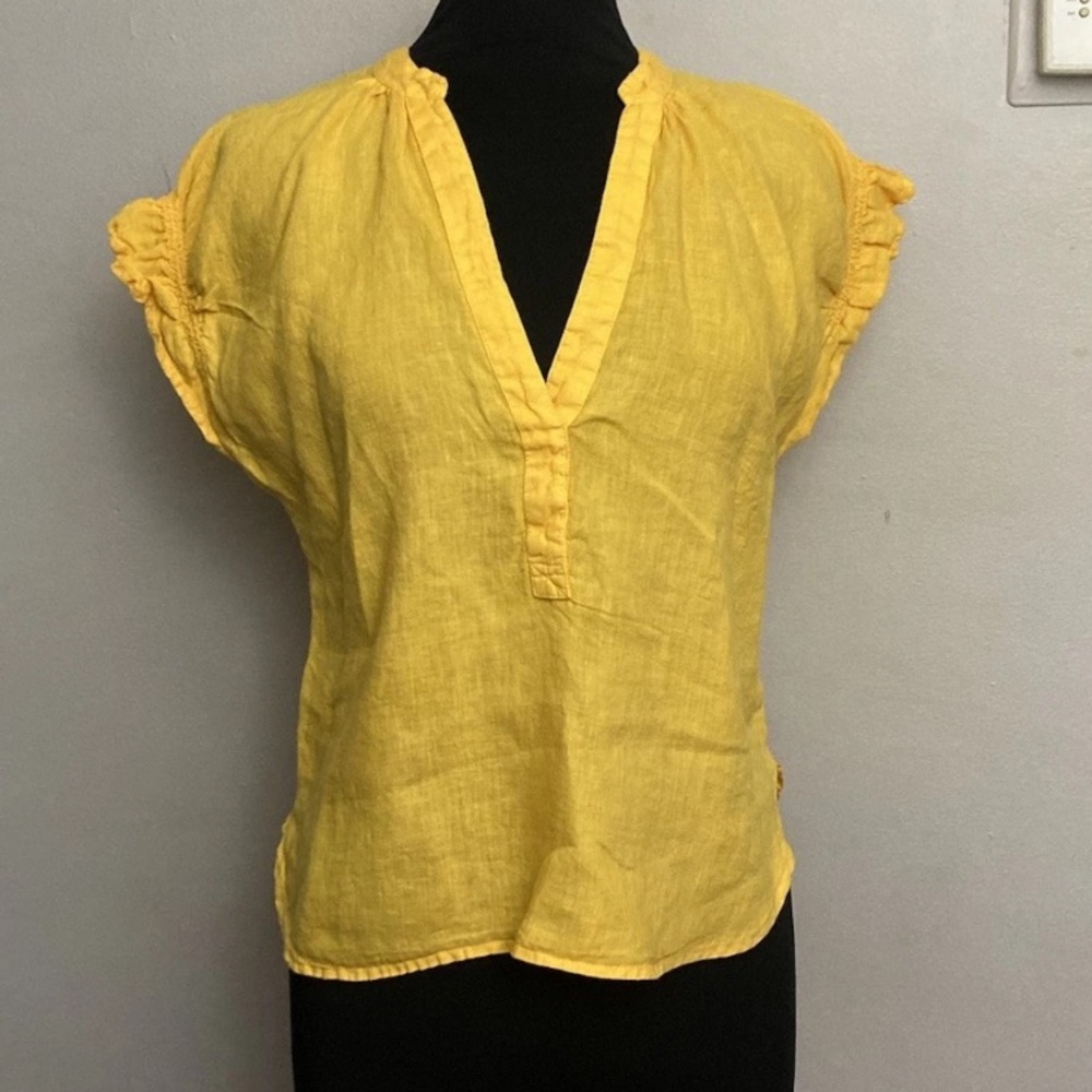 4-21 Pilcro 100% Linen Top Blouse Flutter Sleeve Medium
